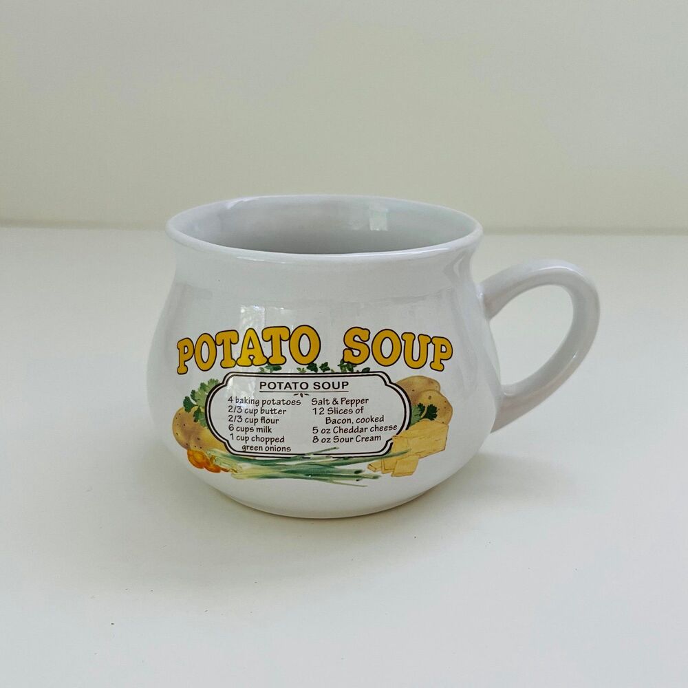 DAT'L DO-IT White Ceramic Retro Potato Soup Recipe Graphic Mug Bowl